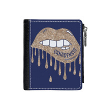 (CANADENSIS Bleeding Lips _5876) Men's Women PU Leather Wallets Compact Bifold with Zipper & Multiple Card Coins Slots Black Stylish Durable Graphic Design Print for Girl Boys