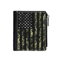 (Camo American Flag_3844) Men's Women PU Leather Wallets Compact Bifold with Zipper & Multiple Card Coins Slots Black Stylish Durable Graphic Design Print for Girl Boys