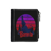 (Camp Barovia _6374) Men's Women PU Leather Wallets Compact Bifold with Zipper & Multiple Card Coins Slots Black Stylish Durable Graphic Design Print for Girl Boys