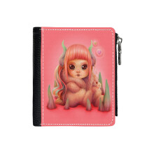 (Candy_6867) Men's Women PU Leather Wallets Compact Bifold with Zipper & Multiple Card Coins Slots Black Stylish Durable Graphic Design Print for Girl Boys