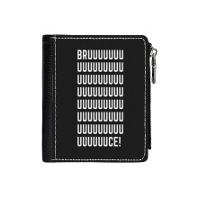 (Bruuuuuuuuuce_76) Men's Women PU Leather Wallets Compact Bifold with Zipper & Multiple Card Coins Slots Black Stylish Durable Graphic Design Print for Girl Boys
