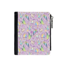 (Budgie Bunch Grape Froyo Flavored_7230) Men's Women PU Leather Wallets Compact Bifold with Zipper & Multiple Card Coins Slots Black Stylish Durable Graphic Design Print for Girl Boys