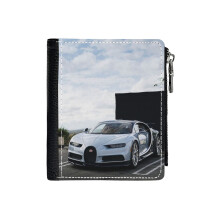 (Bugatti Chiron_3479) Men's Women PU Leather Wallets Compact Bifold with Zipper & Multiple Card Coins Slots Black Stylish Durable Graphic Design Print for Girl Boys