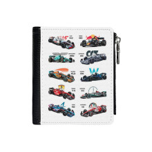 (F1 All Cars 2022_1229) Men's Women PU Leather Wallets Compact Bifold with Zipper & Multiple Card Coins Slots Black Stylish Durable Graphic Design Print for Girl Boys