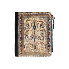(Antique Persian Tabriz Animal Carpet_1610) Men's Women PU Leather Wallets Compact Bifold with Zipper & Multiple Card Coins Slots Black Stylish Durable Graphic Design Print for Girl Boys