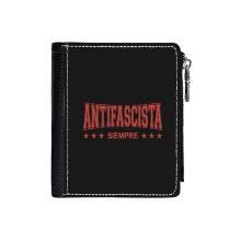 (Antifascista Siempre - Always Anti-Fascist - Red Design_2517) Men's Women PU Leather Wallets Compact Bifold with Zipper & Multiple Card Coins Slots Black Stylish Durable Graphic Design Print for Girl Boys