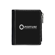 (Aperture Laboratories_73) Men's Women PU Leather Wallets Compact Bifold with Zipper & Multiple Card Coins Slots Black Stylish Durable Graphic Design Print for Girl Boys