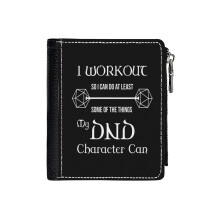 (DnD Character Workout - In White_908) Men's Women PU Leather Wallets Compact Bifold with Zipper & Multiple Card Coins Slots Black Stylish Durable Graphic Design Print for Girl Boys