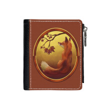 (Autumn Fox Medallion_6121) Men's Women PU Leather Wallets Compact Bifold with Zipper & Multiple Card Coins Slots Black Stylish Durable Graphic Design Print for Girl Boys