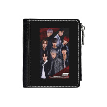 (ATEEZ Kpop_1213) Men's Women PU Leather Wallets Compact Bifold with Zipper & Multiple Card Coins Slots Black Stylish Durable Graphic Design Print for Girl Boys