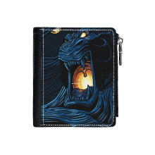 (Cave Of Wonders_3400) Men's Women PU Leather Wallets Compact Bifold with Zipper & Multiple Card Coins Slots Black Stylish Durable Graphic Design Print for Girl Boys