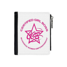 (Certified Girl Boss_2327) Men's Women PU Leather Wallets Compact Bifold with Zipper & Multiple Card Coins Slots Black Stylish Durable Graphic Design Print for Girl Boys