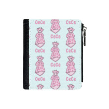 (Cece_6247) Men's Women PU Leather Wallets Compact Bifold with Zipper & Multiple Card Coins Slots Black Stylish Durable Graphic Design Print for Girl Boys