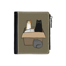 (Cats In A Box_1543) Men's Women PU Leather Wallets Compact Bifold with Zipper & Multiple Card Coins Slots Black Stylish Durable Graphic Design Print for Girl Boys