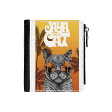 (Cats Glasses_4982) Men's Women PU Leather Wallets Compact Bifold with Zipper & Multiple Card Coins Slots Black Stylish Durable Graphic Design Print for Girl Boys