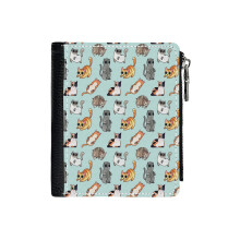 (Cats_3337) Men's Women PU Leather Wallets Compact Bifold with Zipper & Multiple Card Coins Slots Black Stylish Durable Graphic Design Print for Girl Boys
