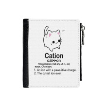 (Cation _3668) Men's Women PU Leather Wallets Compact Bifold with Zipper & Multiple Card Coins Slots Black Stylish Durable Graphic Design Print for Girl Boys