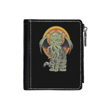 (Cathulhu_2135) Men's Women PU Leather Wallets Compact Bifold with Zipper & Multiple Card Coins Slots Black Stylish Durable Graphic Design Print for Girl Boys