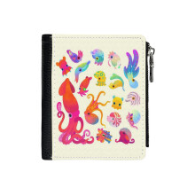 (Cephalopod - Pastel_25) Men's Women PU Leather Wallets Compact Bifold with Zipper & Multiple Card Coins Slots Black Stylish Durable Graphic Design Print for Girl Boys