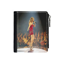 (Celine Dion Beautiful Performs On Stage Memories_3354) Men's Women PU Leather Wallets Compact Bifold with Zipper & Multiple Card Coins Slots Black Stylish Durable Graphic Design Print for Girl Boys