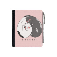 (Cats Hugging_989) Men's Women PU Leather Wallets Compact Bifold with Zipper & Multiple Card Coins Slots Black Stylish Durable Graphic Design Print for Girl Boys