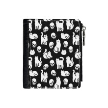(Cats And Skulls Pattern_3101) Men's Women PU Leather Wallets Compact Bifold with Zipper & Multiple Card Coins Slots Black Stylish Durable Graphic Design Print for Girl Boys