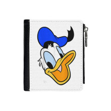 (And Friends Donald Duck Big Face_2934) Men's Women PU Leather Wallets Compact Bifold with Zipper & Multiple Card Coins Slots Black Stylish Durable Graphic Design Print for Girl Boys