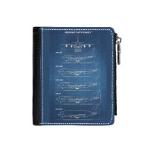 (Boeing 747 Family Blueprint (light Blue)_4690) Men's Women PU Leather Wallets Compact Bifold with Zipper & Multiple Card Coins Slots Black Stylish Durable Graphic Design Print for Girl Boys