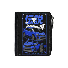 (Blue Subaru Wrx Anime Style Legend _2763) Men's Women PU Leather Wallets Compact Bifold with Zipper & Multiple Card Coins Slots Black Stylish Durable Graphic Design Print for Girl Boys