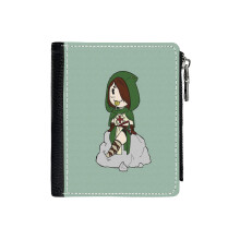 (EMERALD HERALD SHANALOTTE_431) Men's Women PU Leather Wallets Compact Bifold with Zipper & Multiple Card Coins Slots Black Stylish Durable Graphic Design Print for Girl Boys