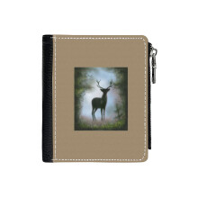 (Deer In The Twilight, HG Beige_2937) Men's Women PU Leather Wallets Compact Bifold with Zipper & Multiple Card Coins Slots Black Stylish Durable Graphic Design Print for Girl Boys