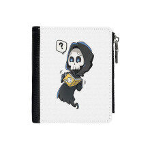 (Death Can't Read_923) Men's Women PU Leather Wallets Compact Bifold with Zipper & Multiple Card Coins Slots Black Stylish Durable Graphic Design Print for Girl Boys