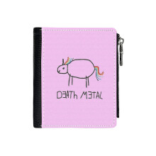 (Death Metal Unicorn_1308) Men's Women PU Leather Wallets Compact Bifold with Zipper & Multiple Card Coins Slots Black Stylish Durable Graphic Design Print for Girl Boys