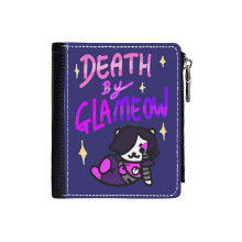 (Death By Glameow_5938) Men's Women PU Leather Wallets Compact Bifold with Zipper & Multiple Card Coins Slots Black Stylish Durable Graphic Design Print for Girl Boys