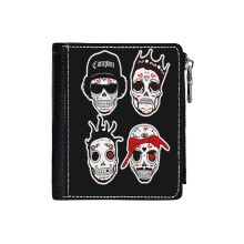 (DedLegend_2008) Men's Women PU Leather Wallets Compact Bifold with Zipper & Multiple Card Coins Slots Black Stylish Durable Graphic Design Print for Girl Boys