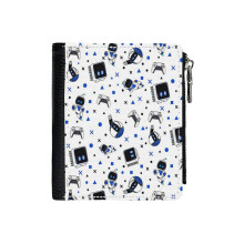 (Astrobot And Friends_2643) Men's Women PU Leather Wallets Compact Bifold with Zipper & Multiple Card Coins Slots Black Stylish Durable Graphic Design Print for Girl Boys