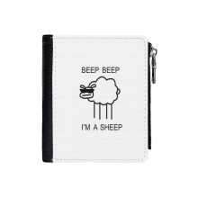 (ASDF Sheep_6307) Men's Women PU Leather Wallets Compact Bifold with Zipper & Multiple Card Coins Slots Black Stylish Durable Graphic Design Print for Girl Boys