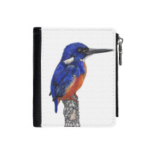 (Azure Kingfisher_1458) Men's Women PU Leather Wallets Compact Bifold with Zipper & Multiple Card Coins Slots Black Stylish Durable Graphic Design Print for Girl Boys