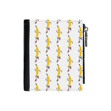 (Awesome Running Banana_5221) Men's Women PU Leather Wallets Compact Bifold with Zipper & Multiple Card Coins Slots Black Stylish Durable Graphic Design Print for Girl Boys