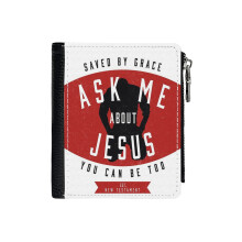 (Ask Me About Jesus_208) Men's Women PU Leather Wallets Compact Bifold with Zipper & Multiple Card Coins Slots Black Stylish Durable Graphic Design Print for Girl Boys