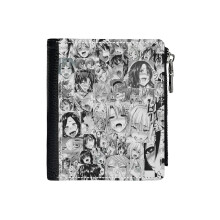(Aygo Hentai Anime Face_4984) Men's Women PU Leather Wallets Compact Bifold with Zipper & Multiple Card Coins Slots Black Stylish Durable Graphic Design Print for Girl Boys