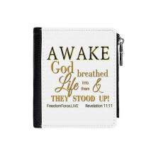 (AWAKE - Black And Gold_621) Men's Women PU Leather Wallets Compact Bifold with Zipper & Multiple Card Coins Slots Black Stylish Durable Graphic Design Print for Girl Boys