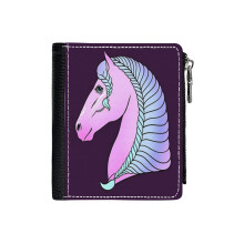 (Ayla SSO Star Stable _3662) Men's Women PU Leather Wallets Compact Bifold with Zipper & Multiple Card Coins Slots Black Stylish Durable Graphic Design Print for Girl Boys