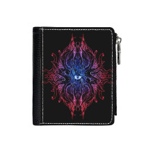(AZATHOTH_1964) Men's Women PU Leather Wallets Compact Bifold with Zipper & Multiple Card Coins Slots Black Stylish Durable Graphic Design Print for Girl Boys