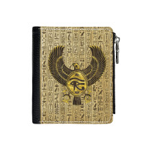 (Egyptian Eye Of Horus - Wadjet Gold And Wood_4733) Men's Women PU Leather Wallets Compact Bifold with Zipper & Multiple Card Coins Slots Black Stylish Durable Graphic Design Print for Girl Boys