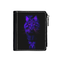 (Electric Violet Cat_3444) Men's Women PU Leather Wallets Compact Bifold with Zipper & Multiple Card Coins Slots Black Stylish Durable Graphic Design Print for Girl Boys