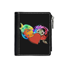 (Cocco Fishes_4907) Men's Women PU Leather Wallets Compact Bifold with Zipper & Multiple Card Coins Slots Black Stylish Durable Graphic Design Print for Girl Boys