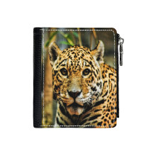 (Jaguar_2453) Men's Women PU Leather Wallets Compact Bifold with Zipper & Multiple Card Coins Slots Black Stylish Durable Graphic Design Print for Girl Boys