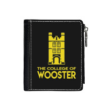 (College Of Wooster_5628) Men's Women PU Leather Wallets Compact Bifold with Zipper & Multiple Card Coins Slots Black Stylish Durable Graphic Design Print for Girl Boys