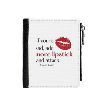 (Coco Channel Lipstick Quote_590) Men's Women PU Leather Wallets Compact Bifold with Zipper & Multiple Card Coins Slots Black Stylish Durable Graphic Design Print for Girl Boys